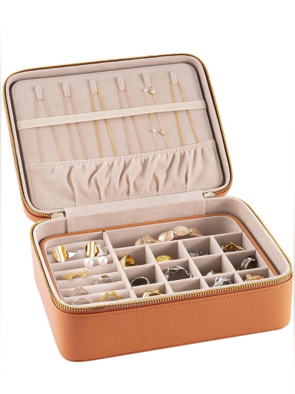 NIB Travel Jewelry Organizer Box - Tan Jewelry Case